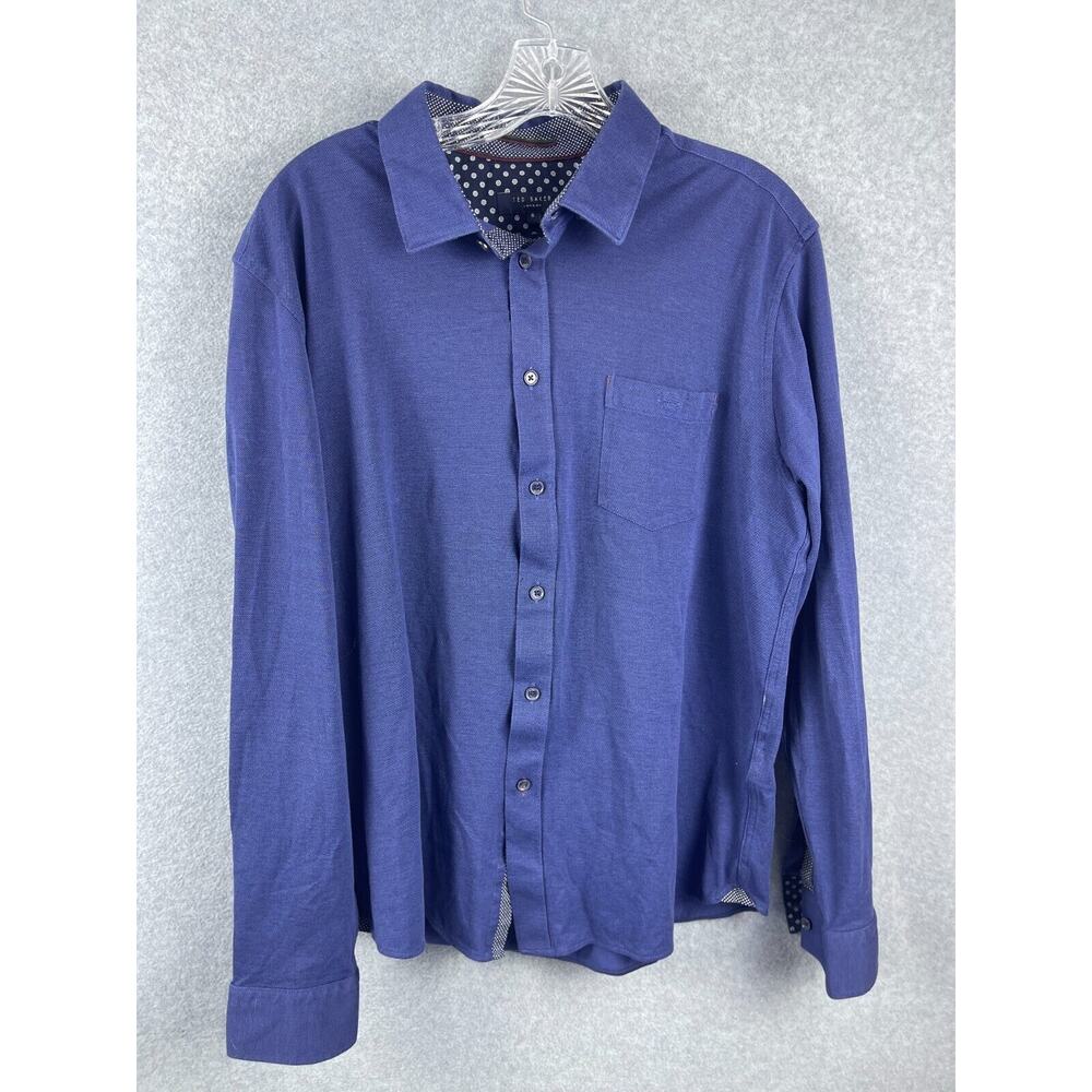 Ted Baker Shirt Mens 6 (L) Blue Long‎ Sleeve Button Up Contrasting Sleeve Work